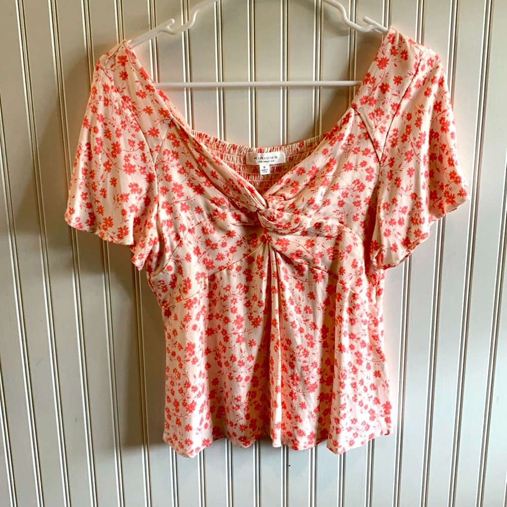 Summery pink & cream floral blouse